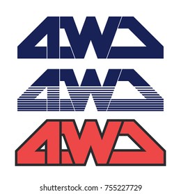 Car Sticker 4wd Set Decals for 4x4 Automobile. Vector illustration