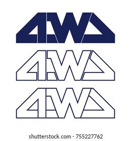 Car Sticker 4wd Set Decals for 4x4 Automobile. Vector illustration
