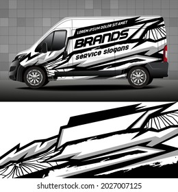 Car sticker design concept. Abstract black and white background for packaging vehicles, cargo vans, pickups. 