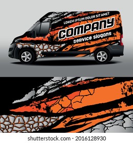 Car sticker. Car design development for the company. Black with orange background for car vinyl sticker. Vector design of delivery van. 
