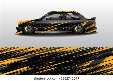 Vector de diseño de pegatinas de coches. Diseño gráfico abstracto del kit de fondo de carreras de línea para vehículo, coche de carreras, rally, aventura y envoltura de livery