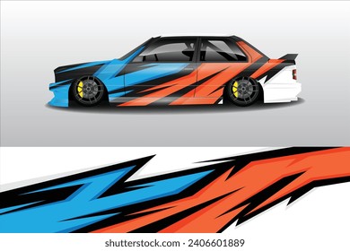 Car sticker design vector. Graphic abstract line racing background kit design for vehicle, race car, rally, adventure and livery wrapping	