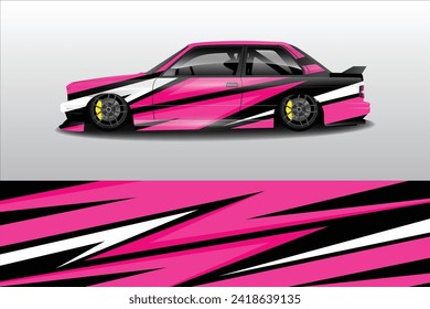 Vector de diseño de pegatinas de coches. Diseño gráfico abstracto del kit de fondo de carreras de línea para vehículo, coche de carreras, rally, aventura y envoltura de livery