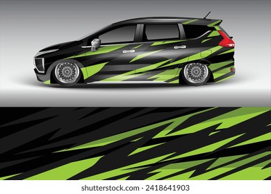 Vector de diseño de pegatinas de coches. Diseño del kit de fondo de carreras de líneas abstractas gráficas para ajuste