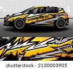 Car sticker design vector. Set of graphic abstract gray and yellow stripes on black background for car, rally, racing car.
