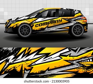 Car sticker design vector. Set of graphic abstract gray and yellow stripes on black background for car, rally, racing car.
