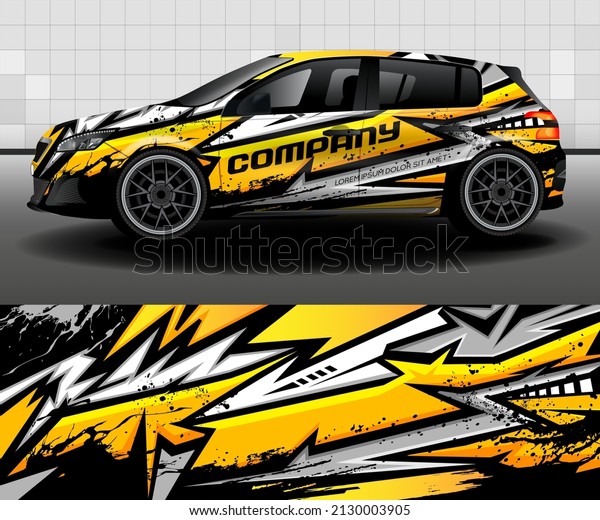 Car sticker design vector. Set of graphic abstract\
gray and yellow stripes on black background for car, rally, racing\
car.\

