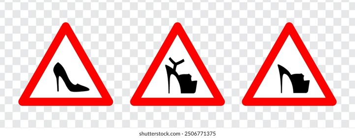 Car sticker shoe, woman driving. Set of isolated vector illustrations on transparent background