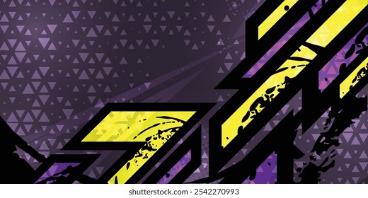 
Padrão de faixa adesiva de carro em amarelo e roxo escuro. Envolva adesivos de design abstrato para carros de corrida, aventuras de rali e livery