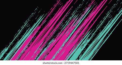 Carro adesivo envoltório banner abstrato linhas esportivas rosa azul esverdeado grunge combinação de cor escova tempestade trovão padrão moderno automobilismo de corrida. Vetor eps 10
