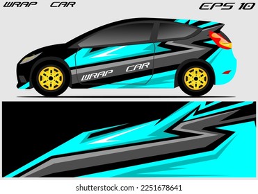 Vector de diseño de envoltura de pegatinas para coches. Resumen del diseño del kit de fondo de carreras gráficas de línea para vehículos, autos de carreras, rally, livery