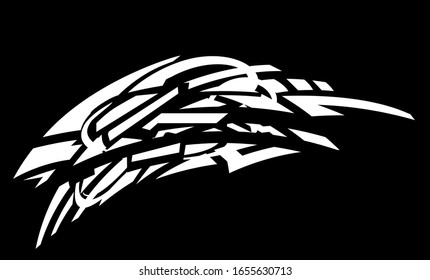 Car of stickers in abstract style on black background.