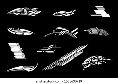 Car of stickers in abstract style on black background.