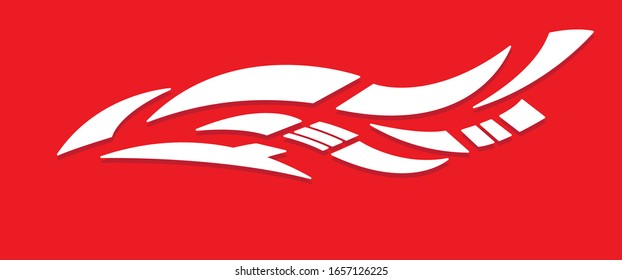 Car of stickers in abstract style on red background.