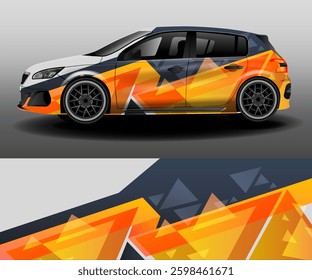 Car stickers design vector. Print template of abstract geometric triangle camouflage sport background. Set of graphic abstract orange stripes on gray background for trucks or cars or vehicles. 