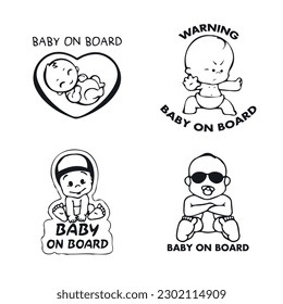 Car stickers that say Warning, child on board. Vector Drawing