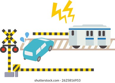 A car stranded on a railroad crossing while a train sounds an emergency horn