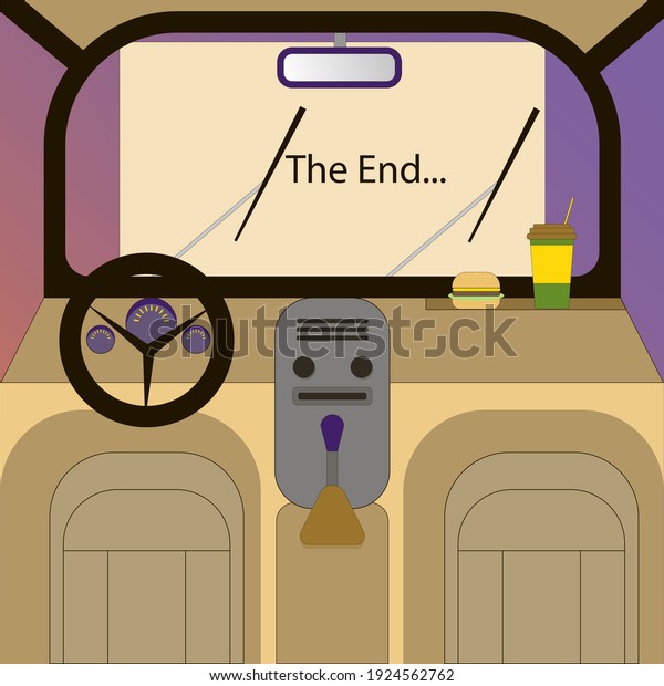 Car street cinema. Drive-in theater with\
automobiles stand in open air parking at night. Large outdoor\
screen. Cartoon vector illustration. View of the cinema screen from\
the car window.