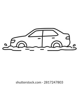 Car stuck in mud line icon. Minimalist line icon on a white background