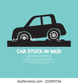 Car Stuck in Mud Vector Illustration