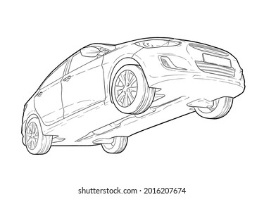 Truco automovilístico. Vista inferior. Esbozo. Ilustración vectorial de dibujo manual.