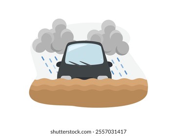 Car submerged in the flood. Simple flat illustration.
