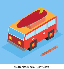 car and summer time text with isometric style
