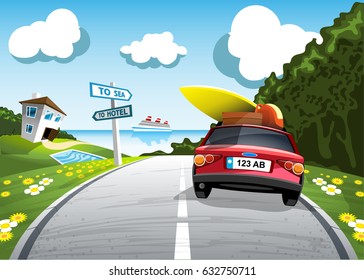 Car summer trip to the sea vector illustration