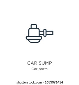 Car sump icon. Thin linear car sump outline icon isolated on white background from car parts collection. Line vector sign, symbol for web and mobile