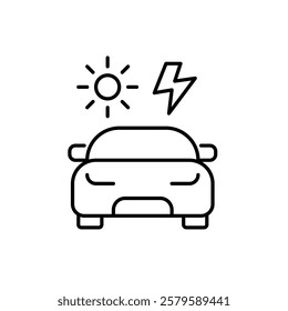 Car, sun and lightning. Alternative fuel sources. Renewable energy, electricity power. Sustainable eco-friendly living. Pixel perfect vector icon