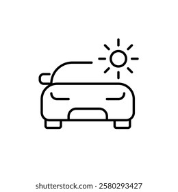 Car and sun. Solar energy powered vehicles. Alternative sources. Renewable energy, electricity power. Sustainable eco-friendly living. Pixel perfect vector icon