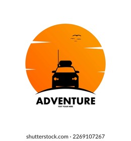 Car with sunset background vector logo template. Suitable for business, web, adventure and nature