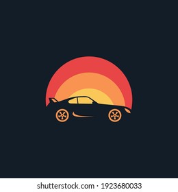 Car Sunset Silhouette Logo Illustration 