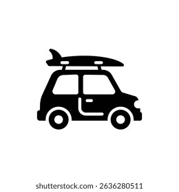 Car with surfboard on roof ready for beach trip and outdoor adventure