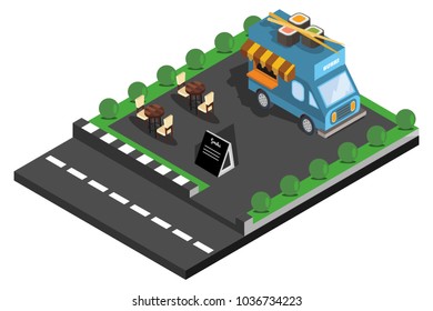 car sushi food in the park, vector illustration