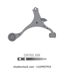 Car suspension arm image. Spare parts icon in greyscale colors. Editable vector illustration isolated on a white background. Automotive concept.