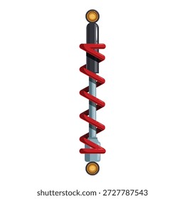 Componente de suspensión de coche con muelle helicoidal rojo y amortiguador, diseñado para mejorar el manejo del vehículo