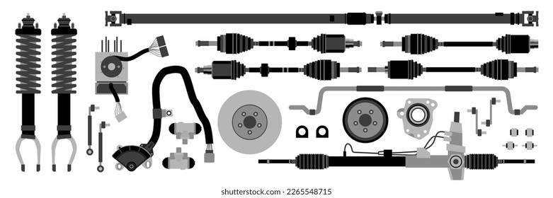 Car suspension and drivetrain part vector.