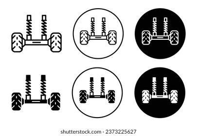 Car suspension icon. Automobile vehicle shock absorber tire suspension mechanism symbol set. Spiral coil with rubber cushion spring cover vector sign. Car suspension coil spring to absorb pressure