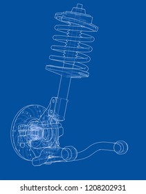 Car suspension with shock absorber. Vector rendering of 3d. Wire-frame style. The layers of visible and invisible lines are separated