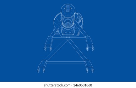 Car suspension with shock absorber. Vector rendering of 3d. Wire-frame style. The layers of visible and invisible lines are separated