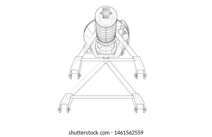 Car suspension with shock absorber. Vector rendering of 3d. Wire-frame style. The layers of visible and invisible lines are separated