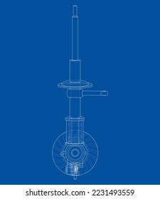 Car suspension with shock absorber. Vector rendering of 3d. Wire-frame style. The layers of visible and invisible lines are separated