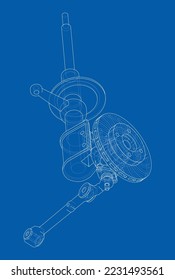 Car suspension with shock absorber. Vector rendering of 3d. Wire-frame style. The layers of visible and invisible lines are separated