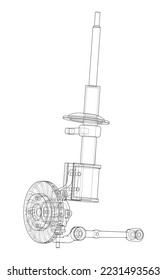 Car suspension with shock absorber. Vector rendering of 3d. Wire-frame style. The layers of visible and invisible lines are separated