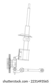 Car suspension with shock absorber. Vector rendering of 3d. Wire-frame style. The layers of visible and invisible lines are separated