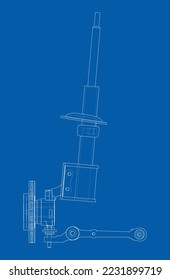 Car suspension with shock absorber. Vector rendering of 3d. Wire-frame style. The layers of visible and invisible lines are separated