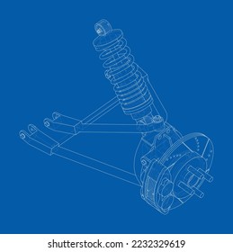 Car suspension with shock absorber. Vector rendering of 3d. Wire-frame style. The layers of visible and invisible lines are separated