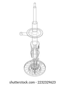 Car suspension with shock absorber. Vector rendering of 3d. Wire-frame style. The layers of visible and invisible lines are separated