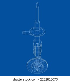 Car suspension with shock absorber. Vector rendering of 3d. Wire-frame style. The layers of visible and invisible lines are separated